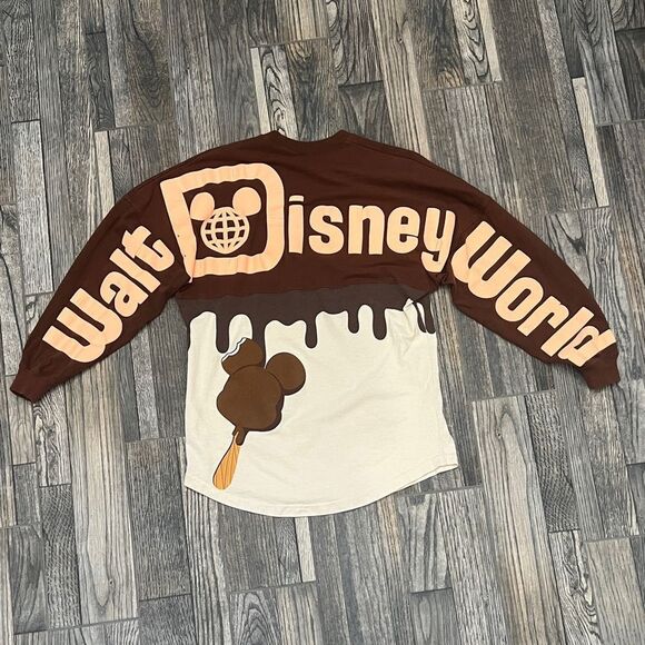 🔥🔥 WALT DISNEY WORLD SPIRIT JERSEY LS Brown/Cream Tee Women’s XS (fits L) -GUC - Picture 1 of 13